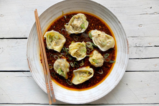 Chinese Luxury Meal Kit - 3 course 2 people -  Mains - Pork and prawn wontons in chilli oil sauce